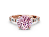 Rose gold Fancy Pink Round  Solitaire with Side Baguettes and Channel Set Band