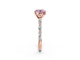 Rose gold Fancy Pink Round  Solitaire with Side Stones on a Pavé Band and Four-Prong Setting_2