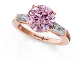 Rose gold Fancy Pink Round  Solitaire with Tapered Baguette Side Stones on a Classic Band with Four-Prong Setting_1