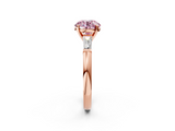 Rose gold Fancy Pink Round  Solitaire with Tapered Baguette Side Stones on a Classic Band with Four-Prong Setting_2