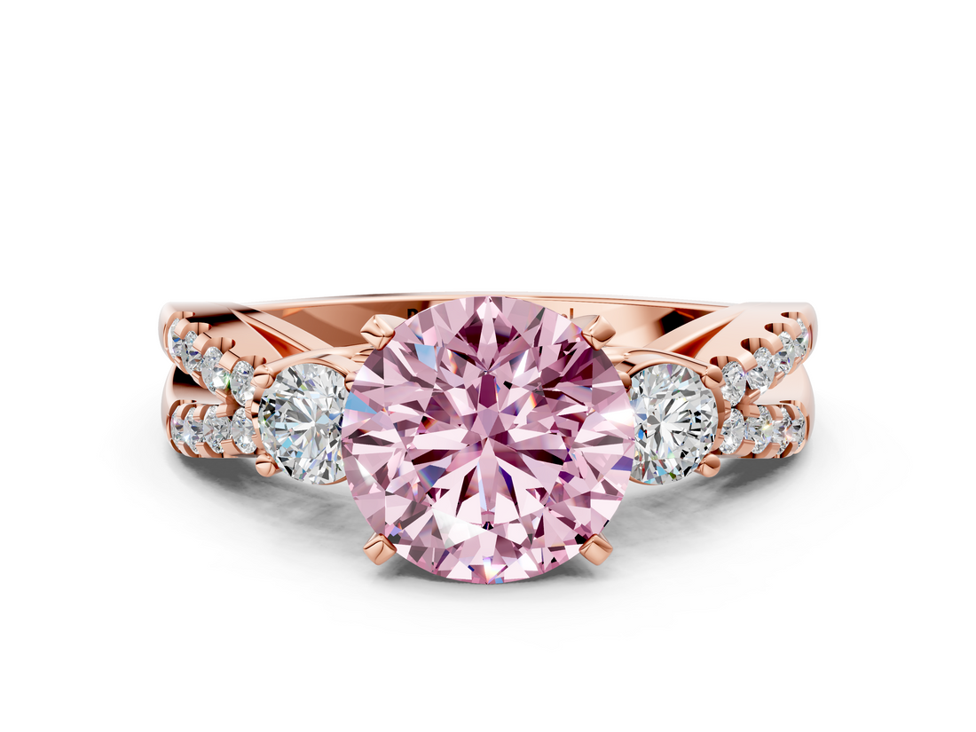 Rose gold Fancy Pink Round  Three-Stone Diamond Ring with Pavé Split Shank and Four-Prong Setting_17
