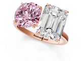 Rose gold Fancy Pink Round  and Emerald Cut Toi Moi Ring with Prong Setting_30