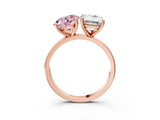 Rose gold Fancy Pink Round  and Emerald Cut Toi Moi Ring with Prong Setting_32