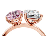 Rose gold Fancy Pink Round  and Emerald Cut Toi Moi Ring with Prong Setting_33