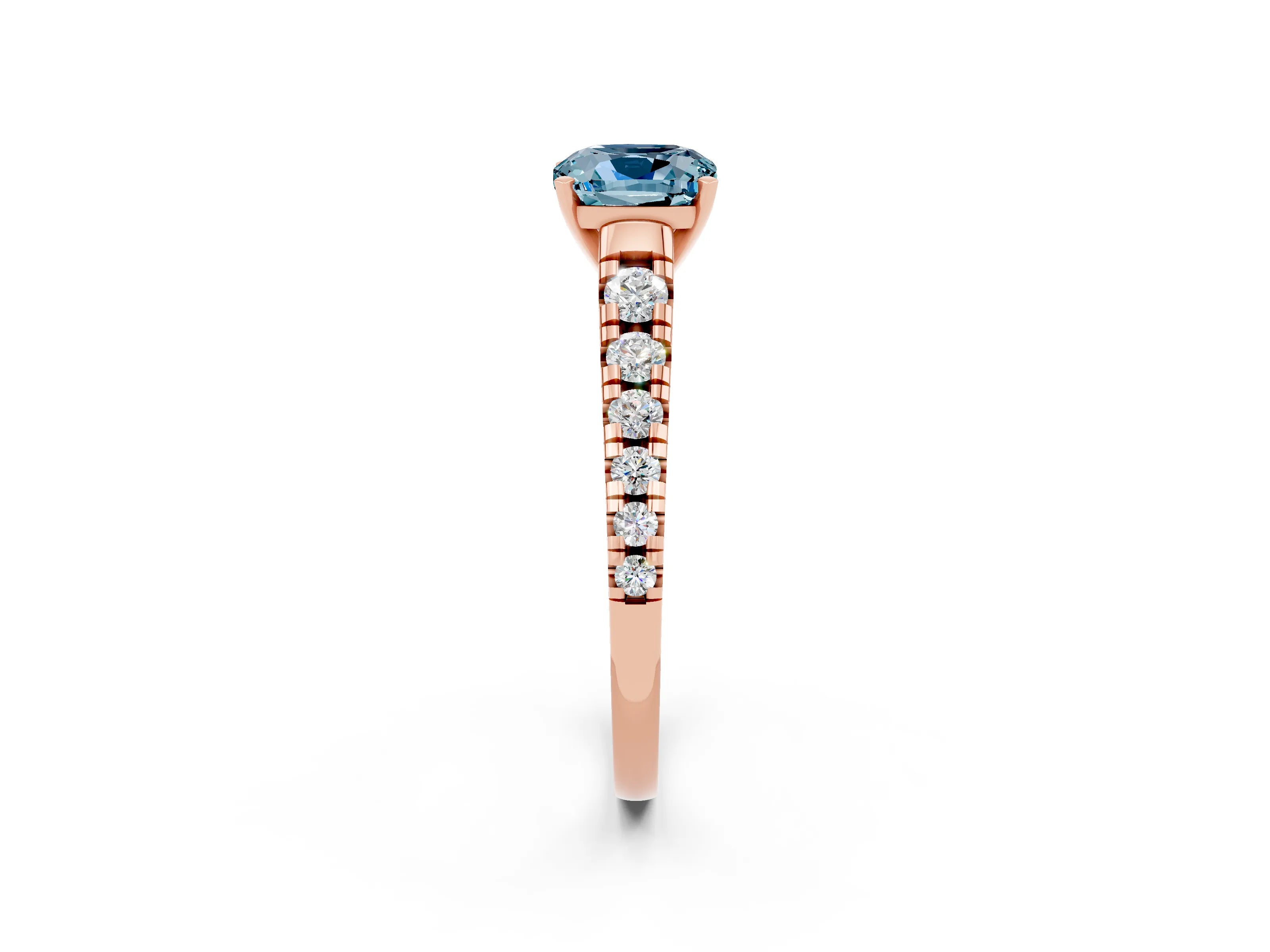 Rose gold Fancy White Cushion Cut Aquamarine Solitaire Ring with Cathedral Setting and Pavé Band_2