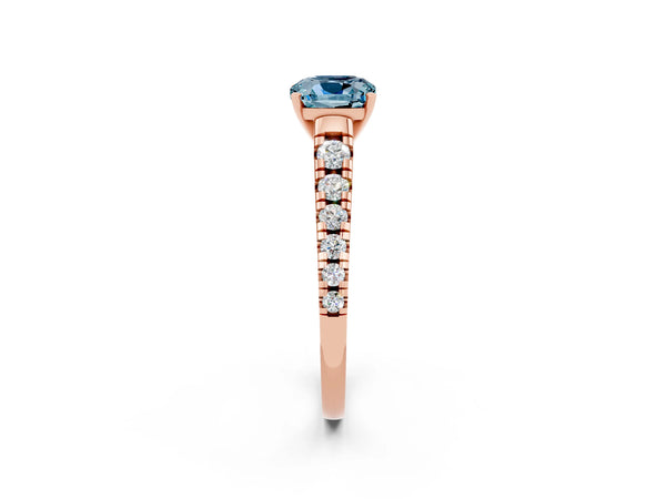 Rose gold Cushion Cut Aquamarine Cathedral Solitaire Ring with Round  Pavé Band