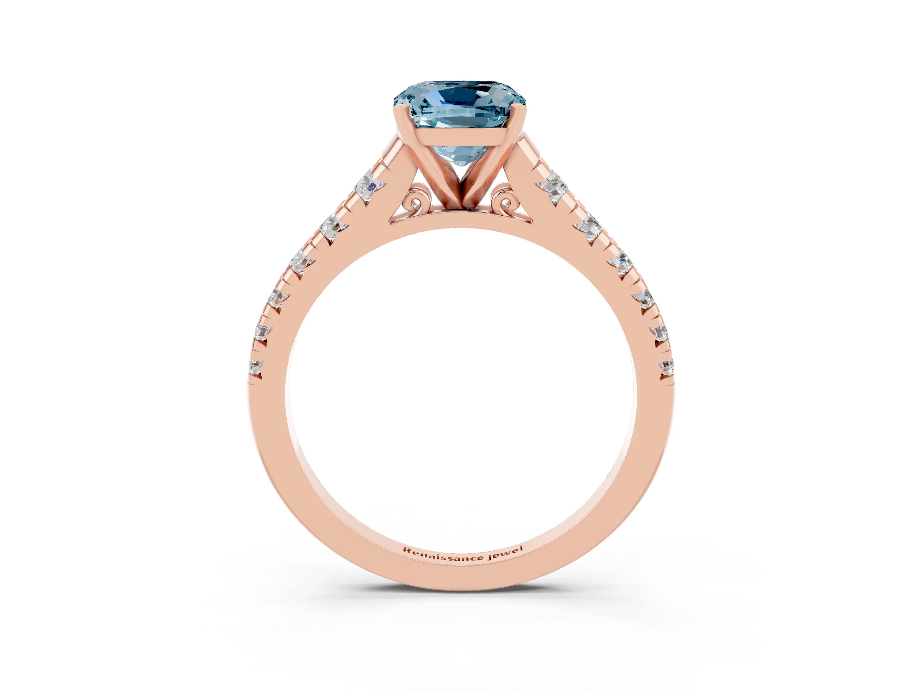 Rose gold Fancy White Cushion Cut Aquamarine Solitaire Ring with Cathedral Setting and Pavé Band_3