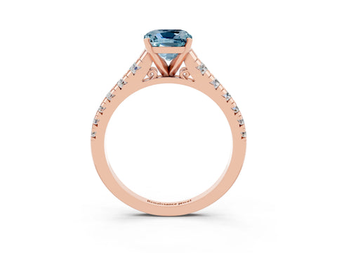 Rose gold Fancy White Cushion Cut Aquamarine Solitaire Ring with Cathedral Setting and Pavé Band_3