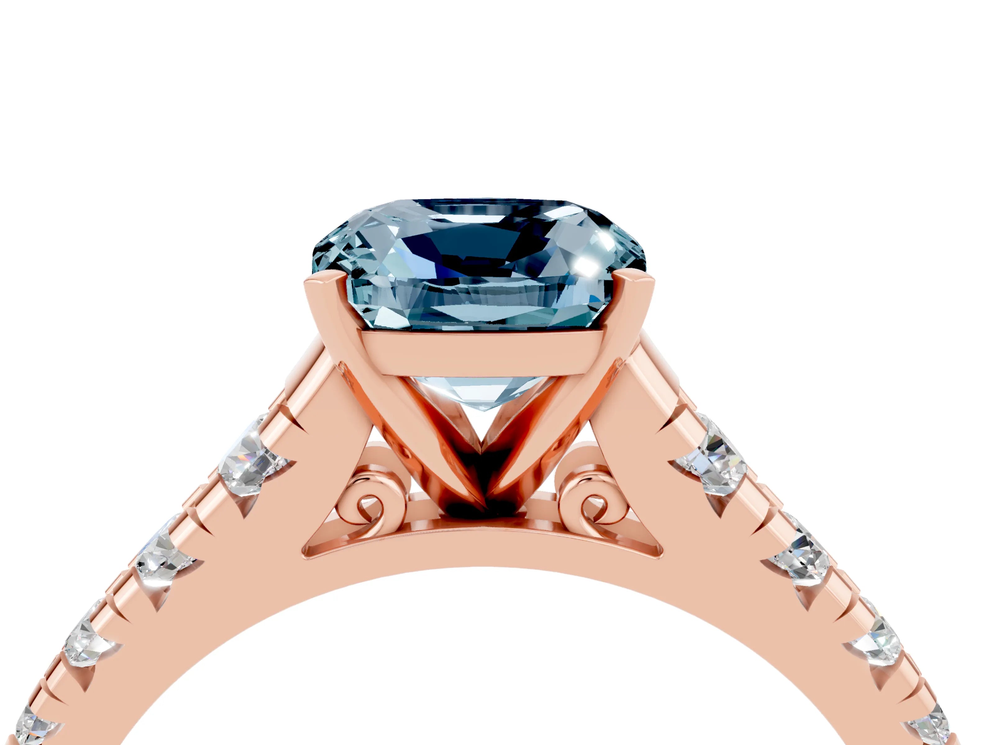 Rose gold Fancy White Cushion Cut Aquamarine Solitaire Ring with Cathedral Setting and Pavé Band_4