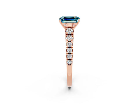Rose gold Fancy White Emerald Cut Blue Topaz Solitaire Ring with Cathedral Setting and Pavé Band_2