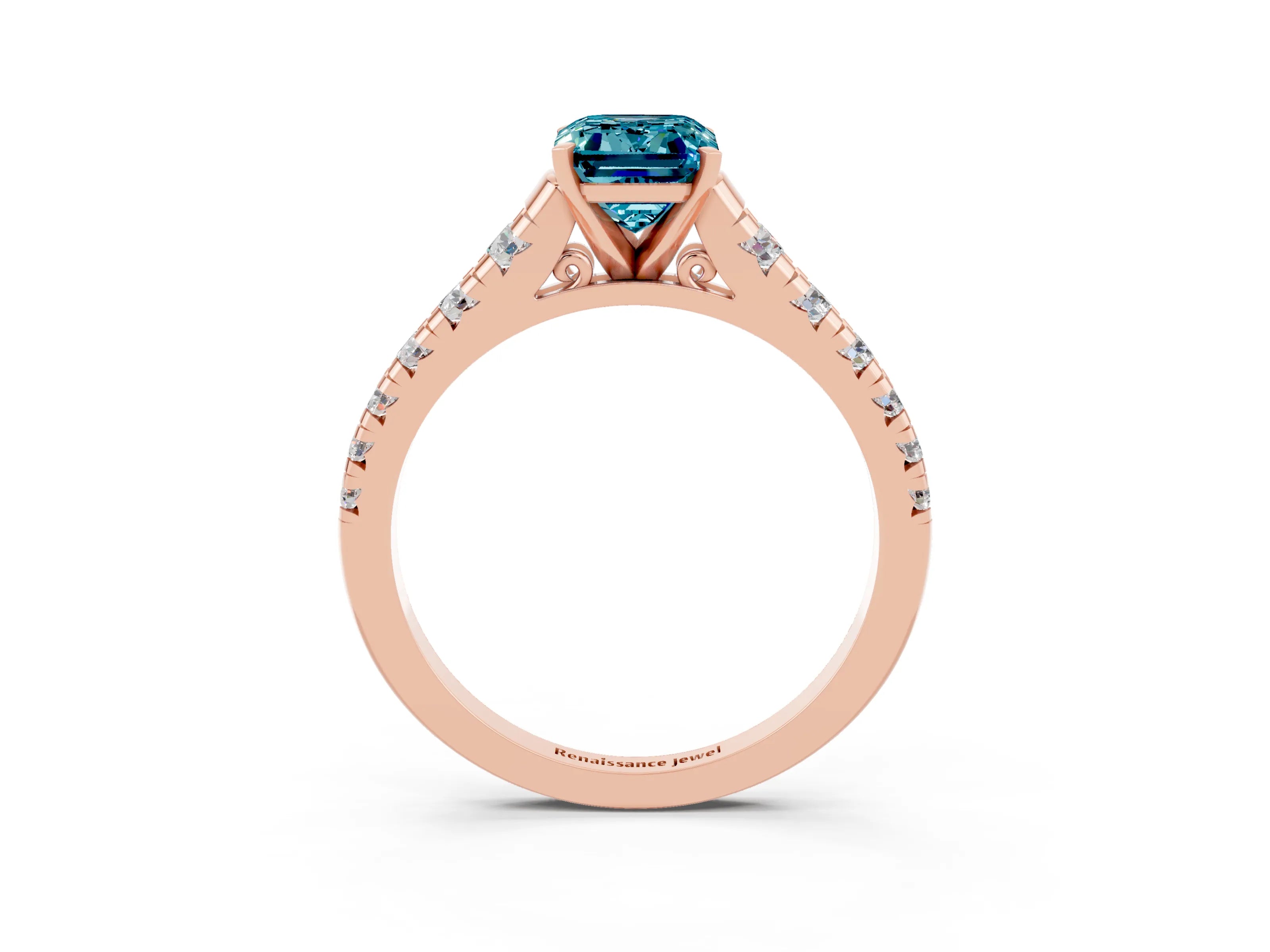 Rose gold Fancy White Emerald Cut Blue Topaz Solitaire Ring with Cathedral Setting and Pavé Band_3