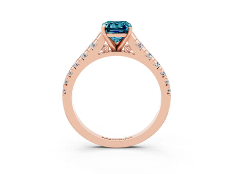 Rose gold Fancy White Emerald Cut Blue Topaz Solitaire Ring with Cathedral Setting and Pavé Band_3