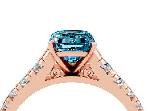 Rose gold Fancy White Emerald Cut Blue Topaz Solitaire Ring with Cathedral Setting and Pavé Band_4
