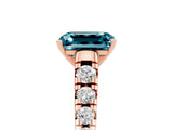 Rose gold Fancy White Emerald Cut Blue Topaz Solitaire Ring with Cathedral Setting and Pavé Band_5