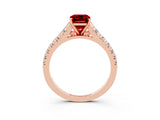 Rose gold Fancy White Emerald Cut Ruby Solitaire Ring with Cathedral Setting and Pavé Band_3