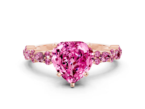 Rose gold Fancy White Heart Cut Pink Sapphire Solitaire with Side Stones, Pave Band, Four-Prong Setting_12