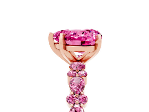Rose gold Fancy White Heart Cut Pink Sapphire Solitaire with Side Stones, Pave Band, Four-Prong Setting_17