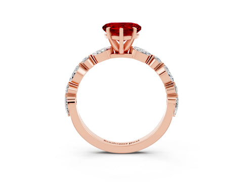 Rose gold Fancy White Heart Cut Ruby Solitaire with Side Stones on a Pavé Band and Four-Prong Setting_3