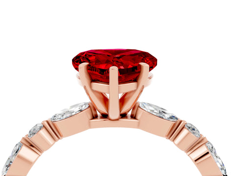 Rose gold Fancy White Heart Cut Ruby Solitaire with Side Stones on a Pavé Band and Four-Prong Setting_4