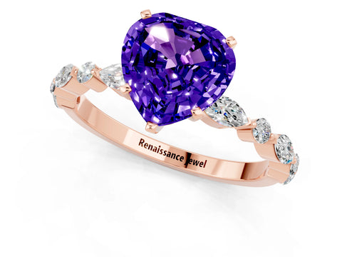 Rose gold Fancy White Heart Cut Tanzanite Solitaire with Side Stones on a Pavé Band and Four-Prong Setting_1