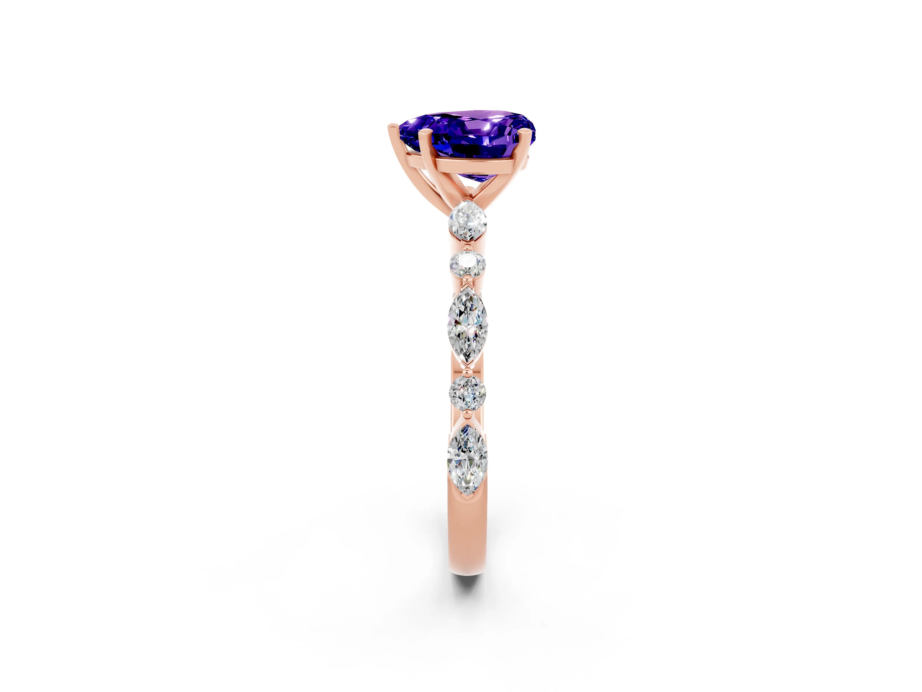 Rose gold Fancy White Heart Cut Tanzanite Solitaire with Side Stones on a Pavé Band and Four-Prong Setting_2