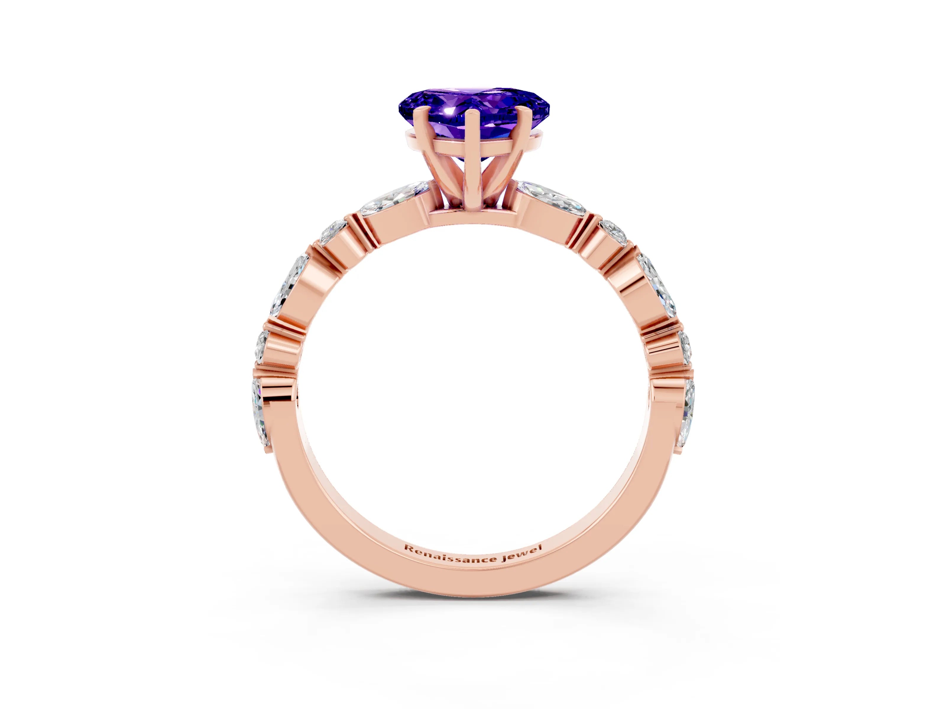Rose gold Fancy White Heart Cut Tanzanite Solitaire with Side Stones on a Pavé Band and Four-Prong Setting_3