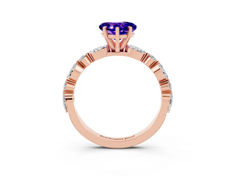 Rose gold Fancy White Heart Cut Tanzanite Solitaire with Side Stones on a Pavé Band and Four-Prong Setting_3