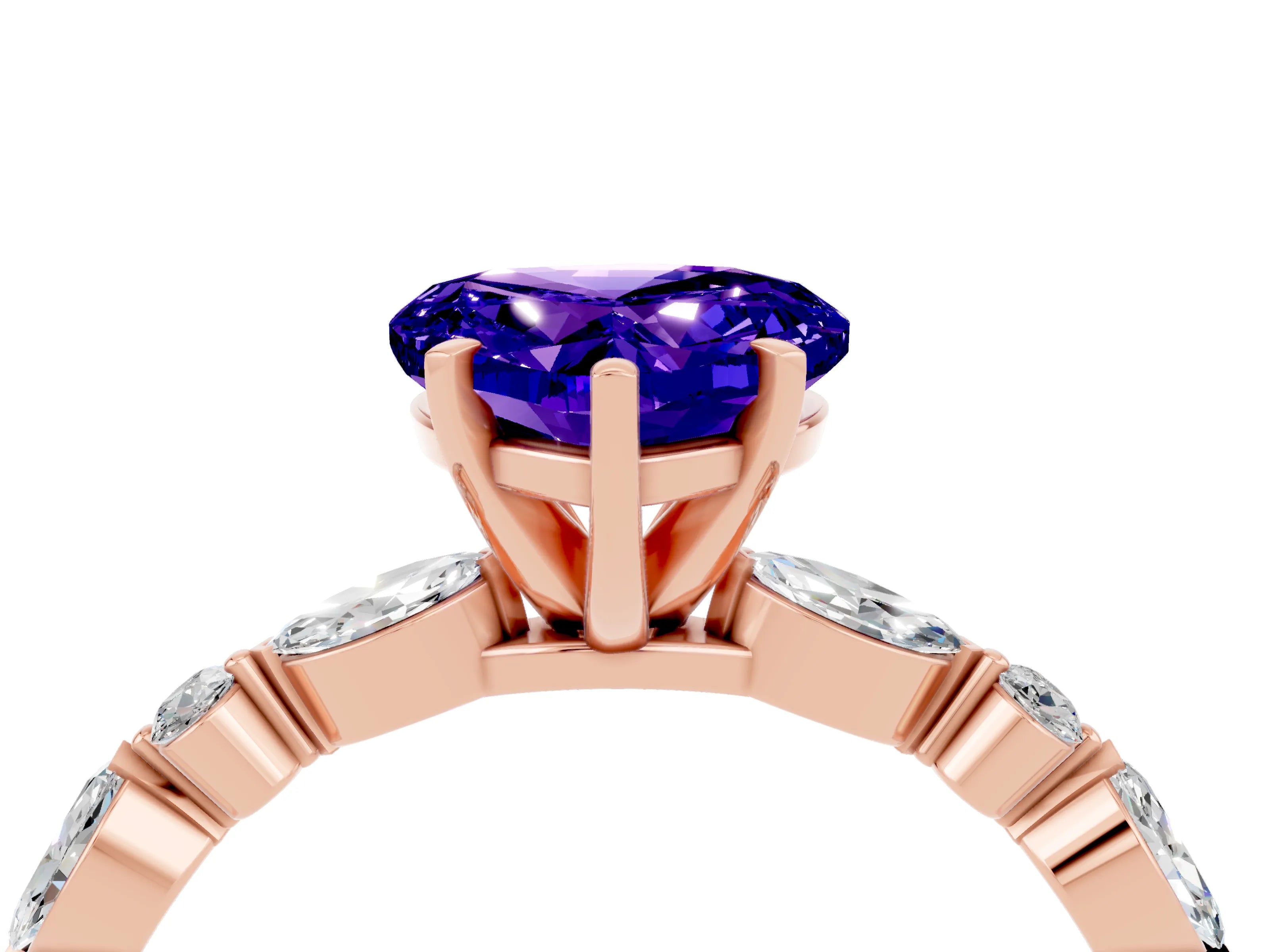 Rose gold Fancy White Heart Cut Tanzanite Solitaire with Side Stones on a Pavé Band and Four-Prong Setting_4