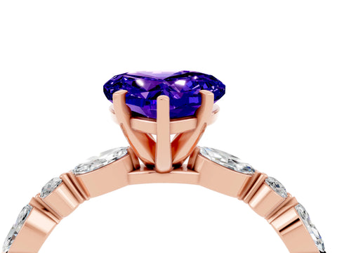 Rose gold Fancy White Heart Cut Tanzanite Solitaire with Side Stones on a Pavé Band and Four-Prong Setting_4