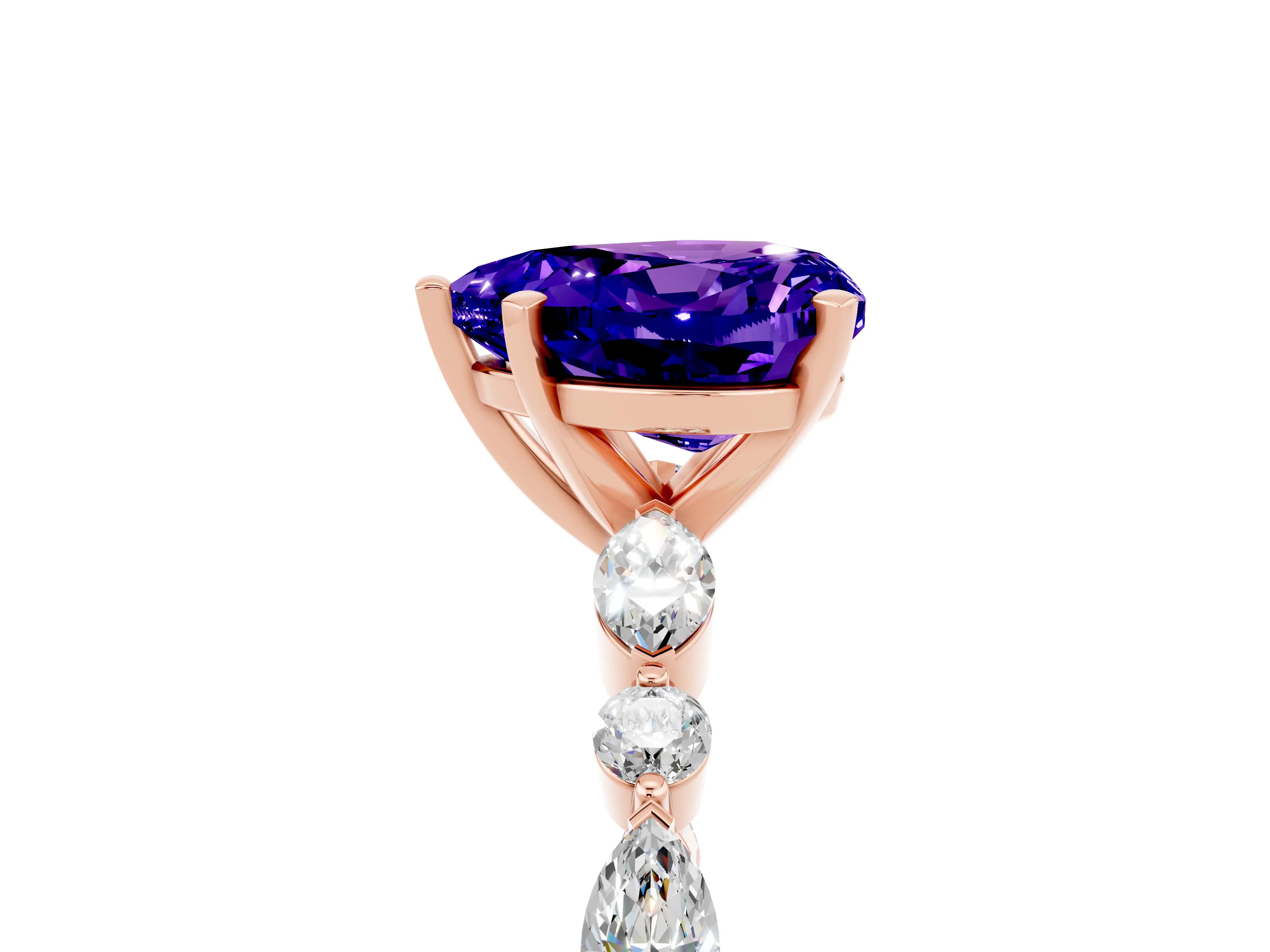 Rose gold Fancy White Heart Cut Tanzanite Solitaire with Side Stones on a Pavé Band and Four-Prong Setting_5