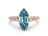 Rose gold Fancy White Marquise Cut Blue Topaz Solitaire Ring with Cathedral Setting and Pavé Band