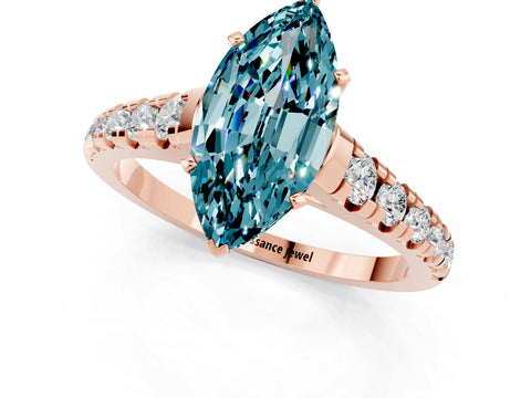 Rose gold Fancy White Marquise Cut Blue Topaz Solitaire Ring with Cathedral Setting and Pavé Band_1