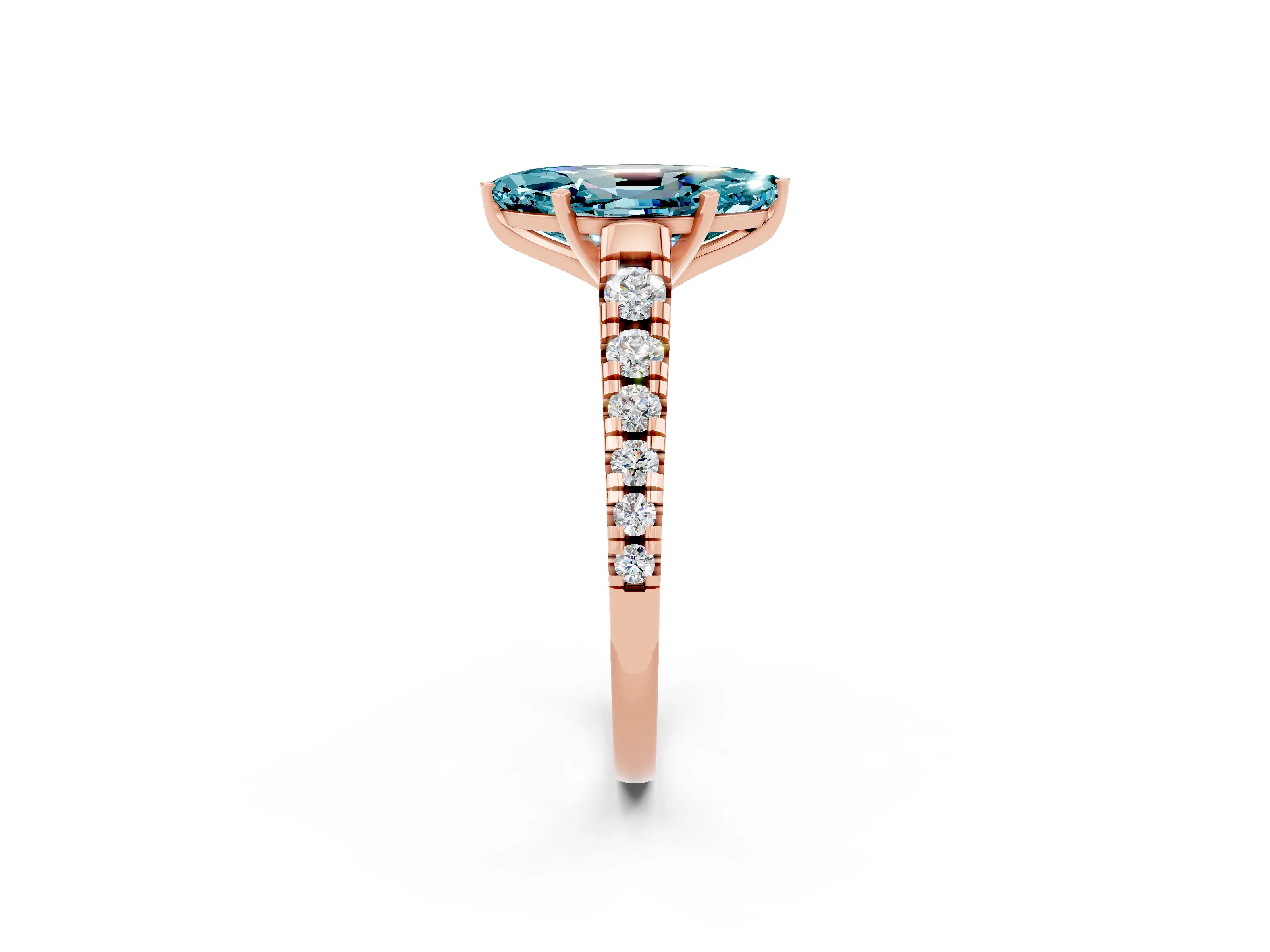 Rose gold Fancy White Marquise Cut Blue Topaz Solitaire Ring with Cathedral Setting and Pavé Band_2