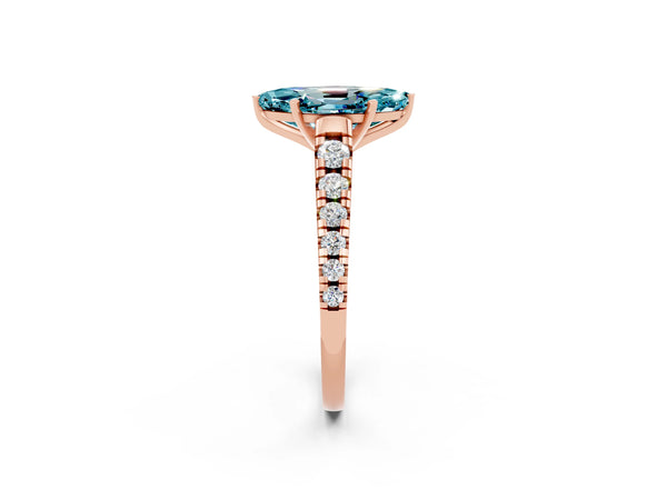 Rose gold Marquise Cut Blue Topaz Cathedral Solitaire Ring with Round  Pavé Band