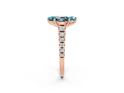 Rose gold Fancy White Marquise Cut Blue Topaz Solitaire Ring with Cathedral Setting and Pavé Band_2