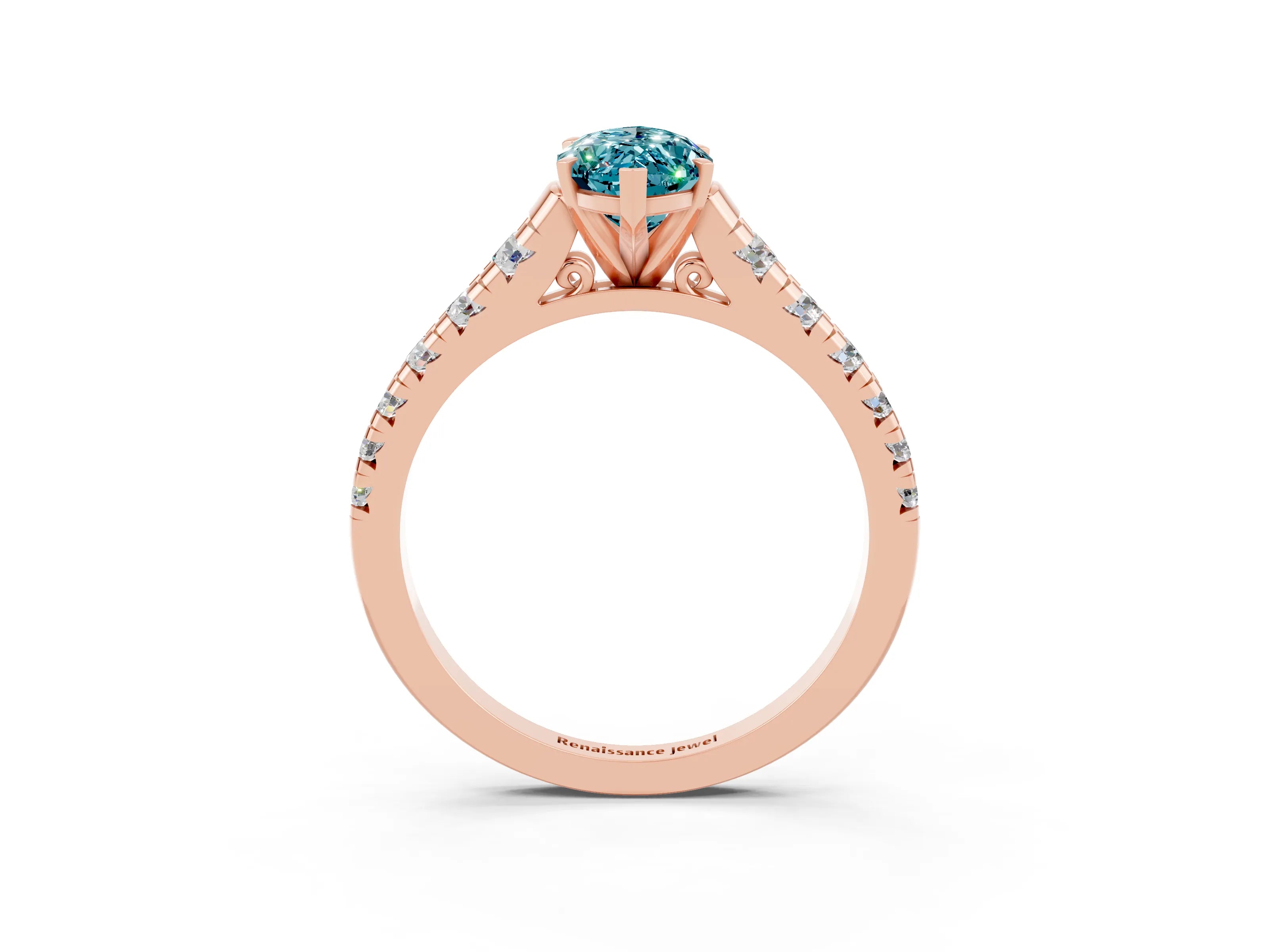Rose gold Fancy White Marquise Cut Blue Topaz Solitaire Ring with Cathedral Setting and Pavé Band_3