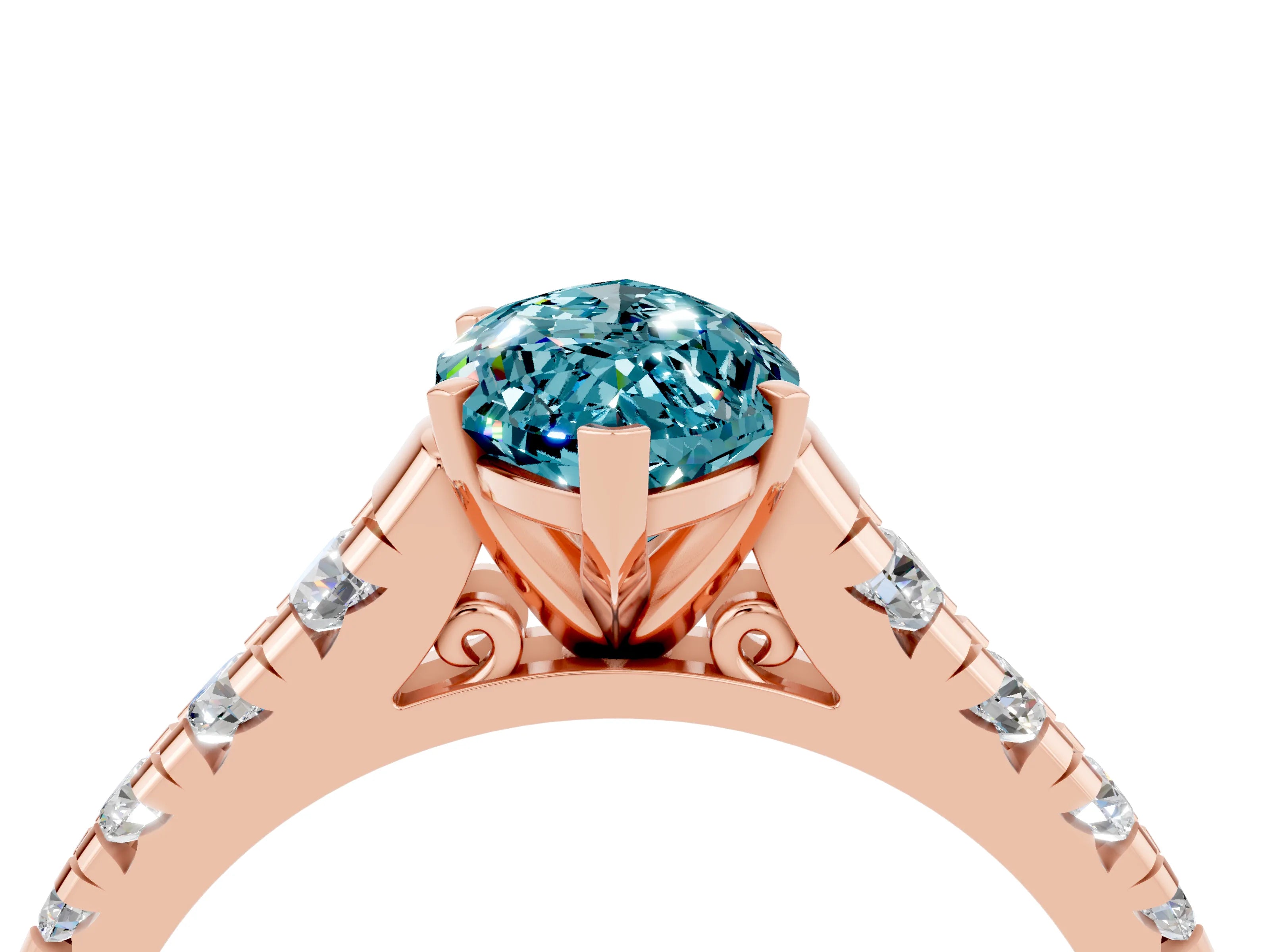 Rose gold Fancy White Marquise Cut Blue Topaz Solitaire Ring with Cathedral Setting and Pavé Band_4