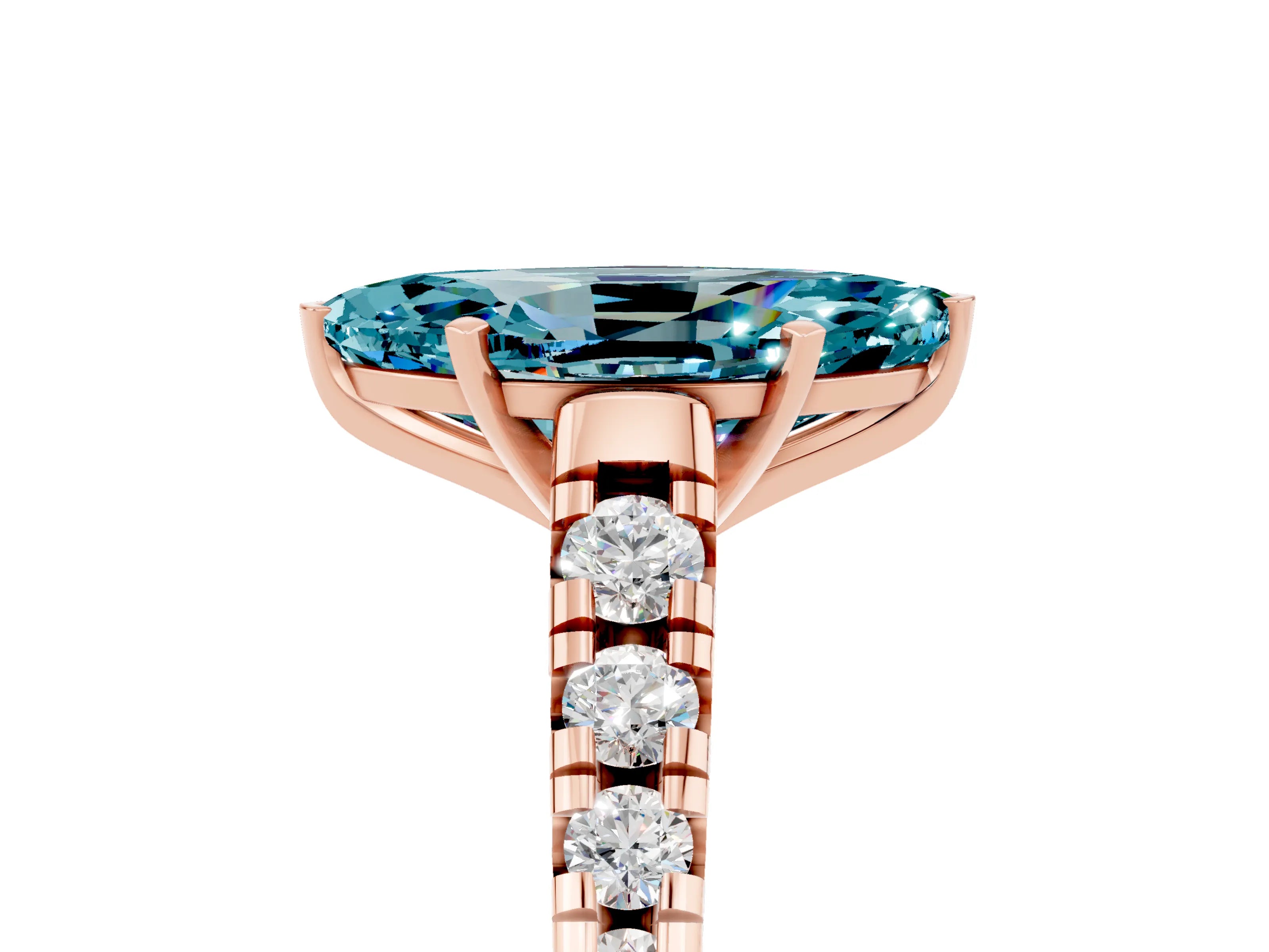 Rose gold Fancy White Marquise Cut Blue Topaz Solitaire Ring with Cathedral Setting and Pavé Band_5