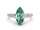 Rose gold Fancy White Marquise Cut Green Sapphire Solitaire Ring with Cathedral Setting and Pavé Band