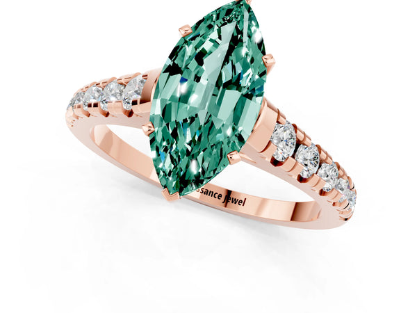 Rose gold Marquise Cut Green Sapphire Cathedral Solitaire Ring with Round  Pavé Band