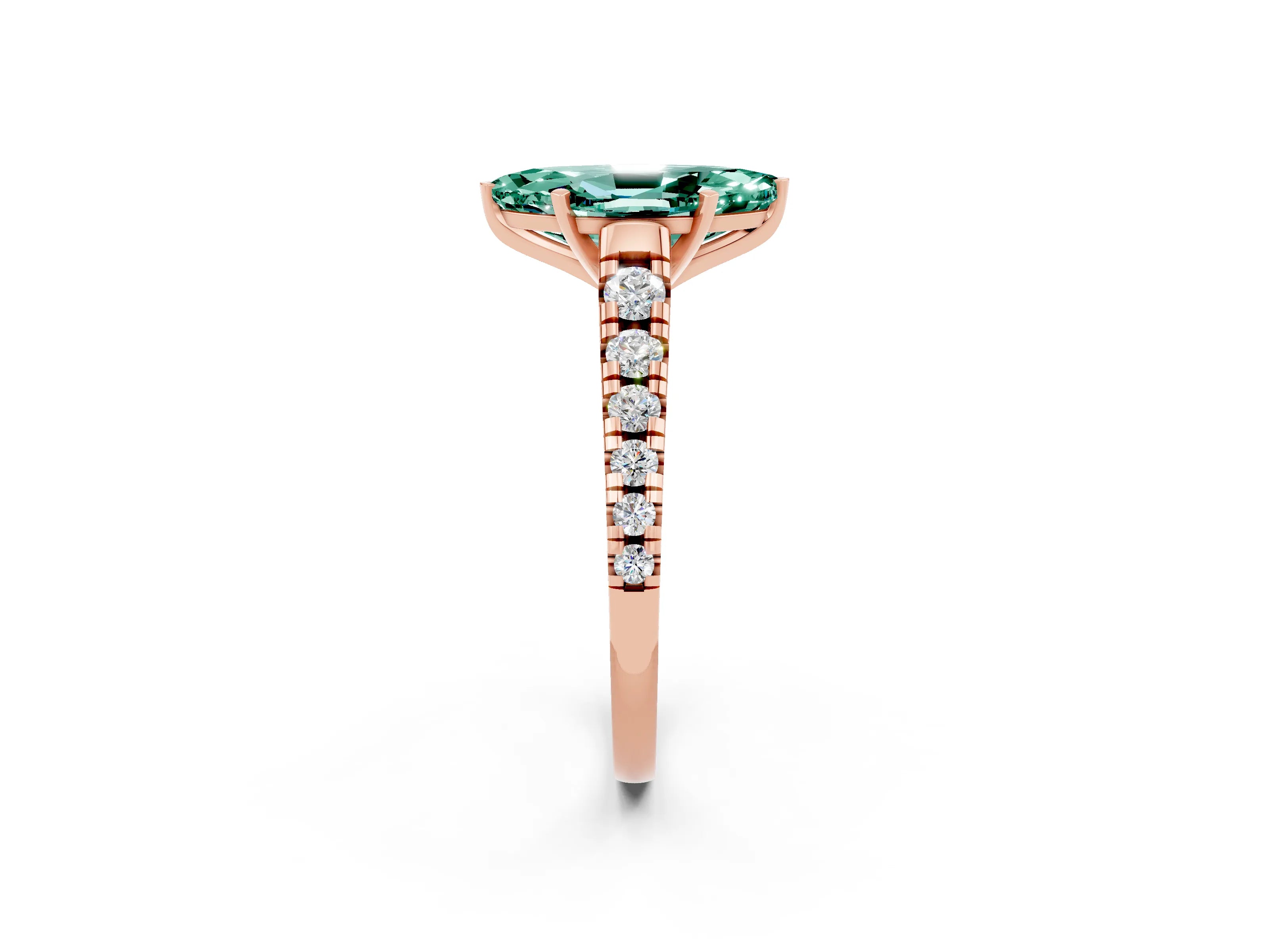 Rose gold Fancy White Marquise Cut Green Sapphire Solitaire Ring with Cathedral Setting and Pavé Band_2