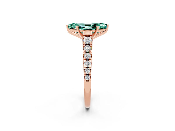 Rose gold Marquise Cut Green Sapphire Cathedral Solitaire Ring with Round  Pavé Band