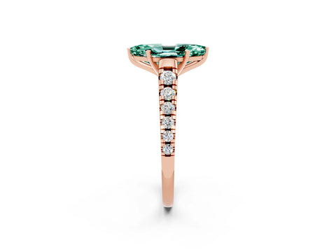 Rose gold Fancy White Marquise Cut Green Sapphire Solitaire Ring with Cathedral Setting and Pavé Band_2
