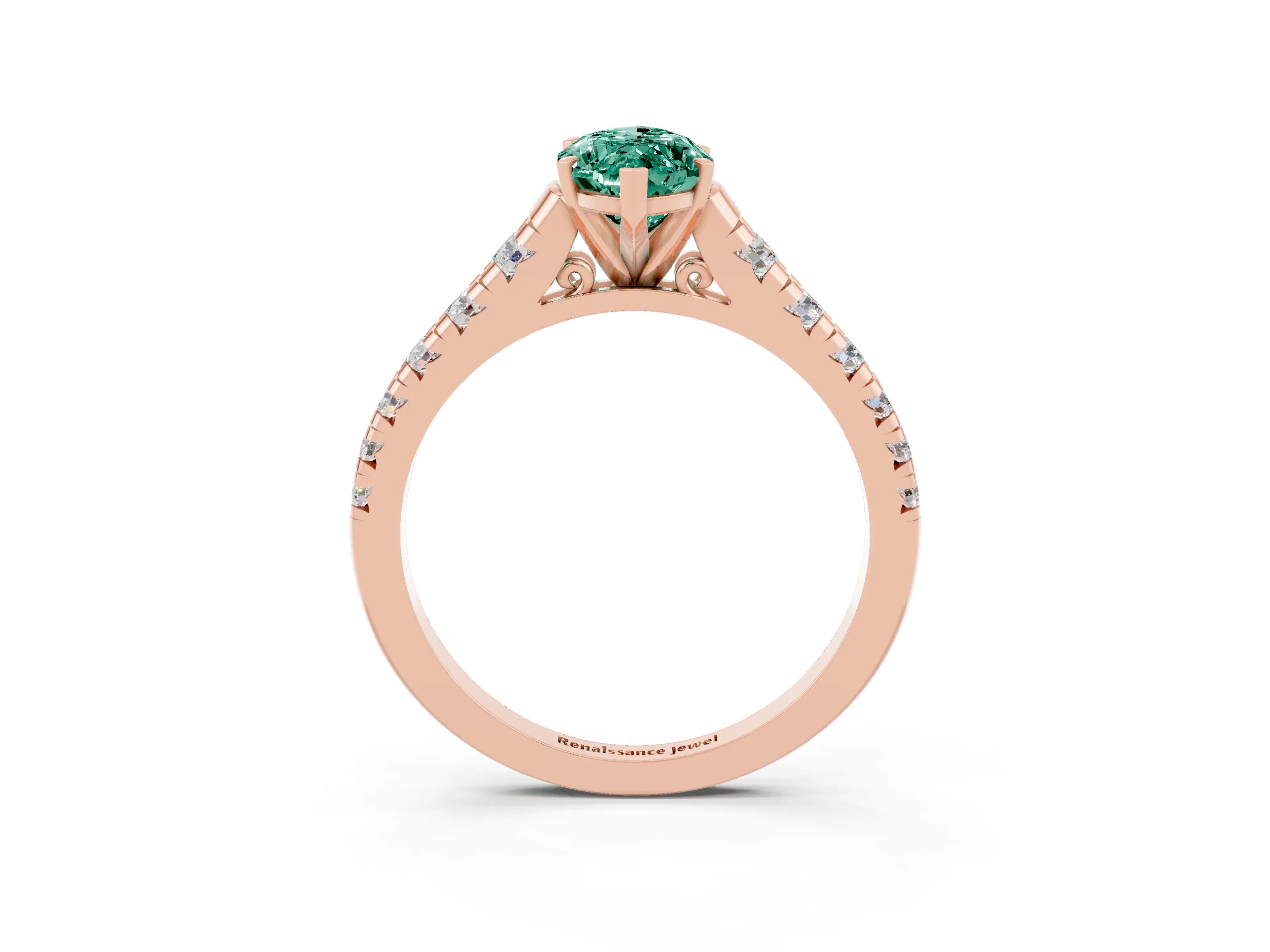 Rose gold Fancy White Marquise Cut Green Sapphire Solitaire Ring with Cathedral Setting and Pavé Band_3