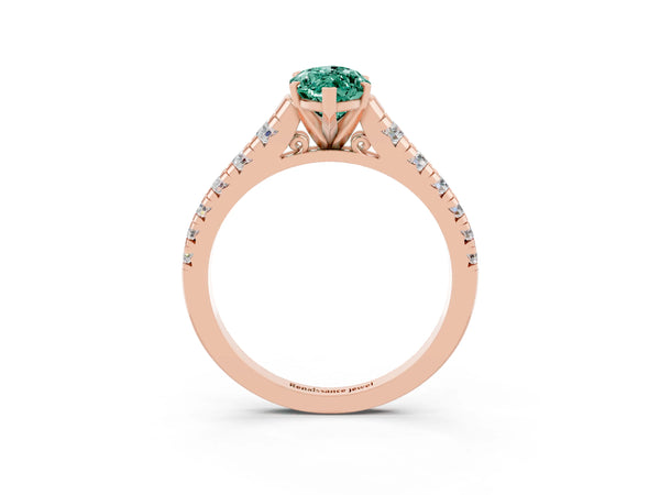 Rose gold Marquise Cut Green Sapphire Cathedral Solitaire Ring with Round  Pavé Band
