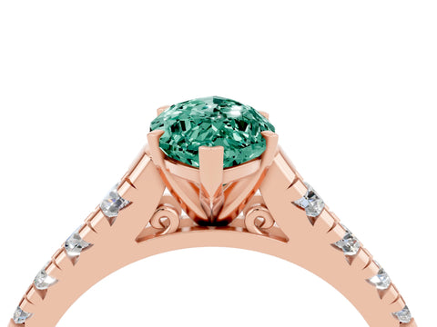 Rose gold Fancy White Marquise Cut Green Sapphire Solitaire Ring with Cathedral Setting and Pavé Band_4