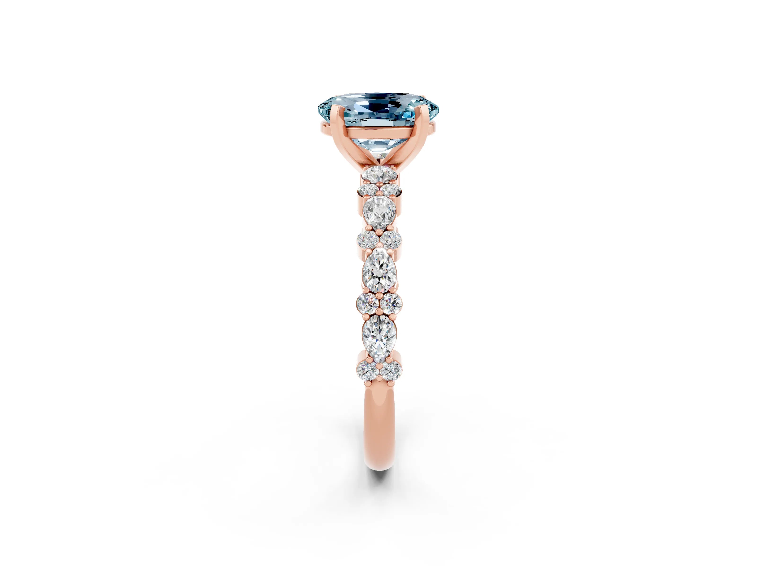 Rose gold Fancy White Oval Cut Aquamarine Solitaire with Side Stones, Pave Band, Four-Prong Setting_2