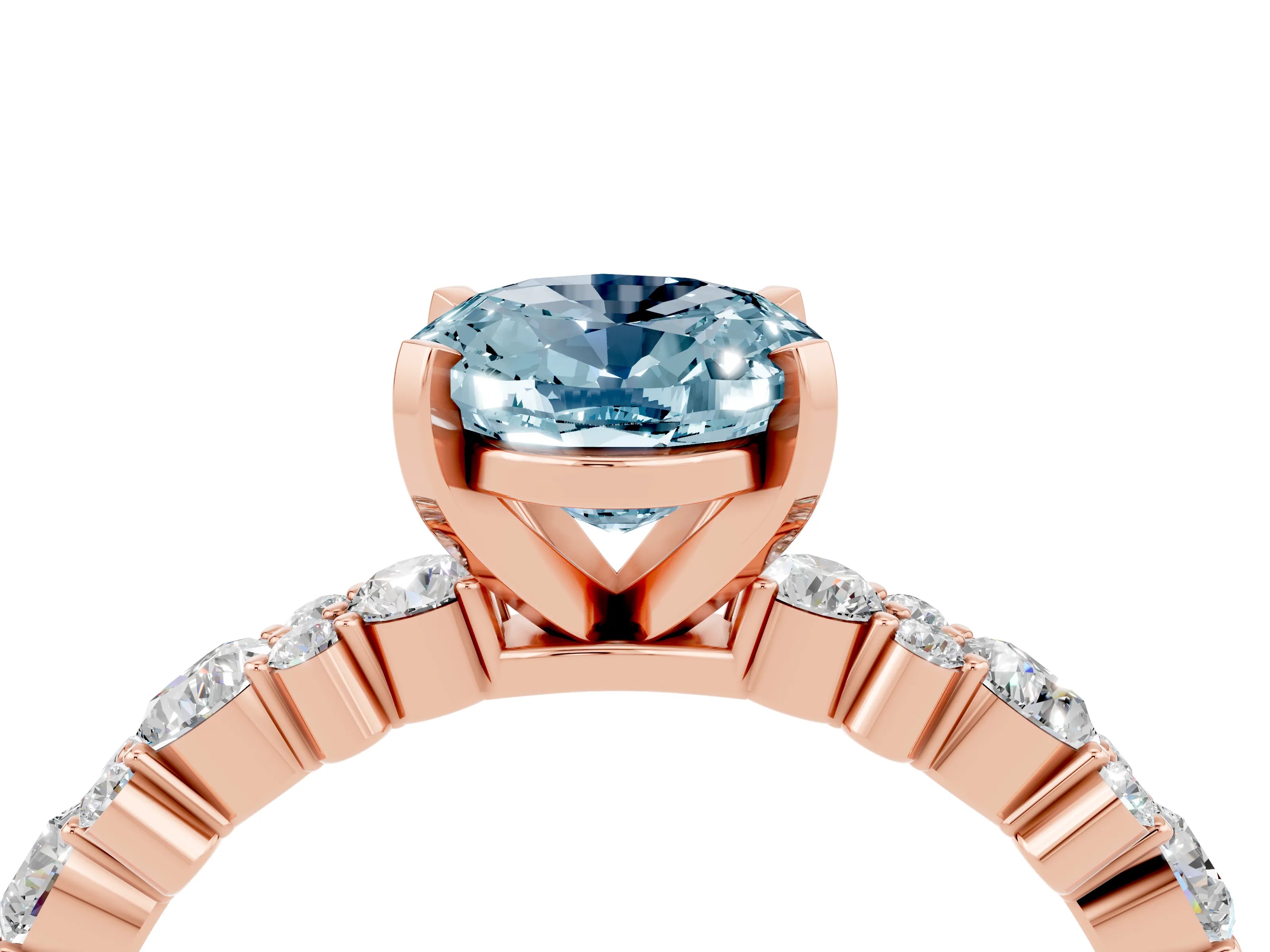 Rose gold Fancy White Oval Cut Aquamarine Solitaire with Side Stones, Pave Band, Four-Prong Setting_4