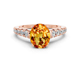 Rose gold Fancy White Oval Cut Citrine Solitaire Ring with Cathedral Setting and Pavé Band