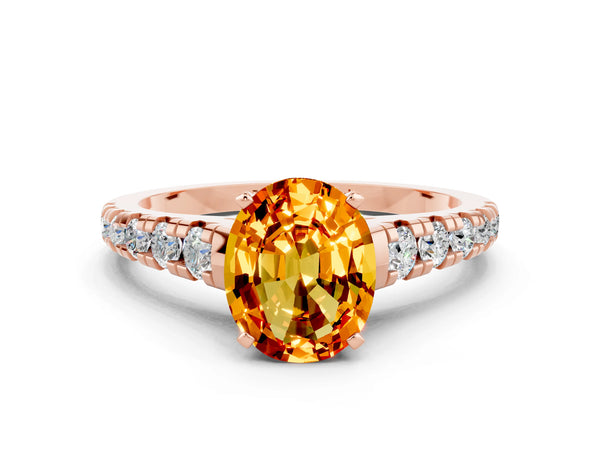 Rose gold Oval Cut Citrine Cathedral Solitaire Ring with Round  Pavé Band
